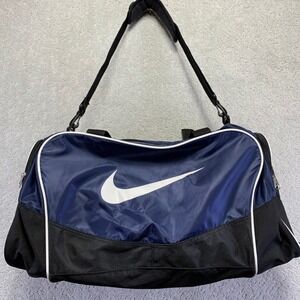 Nike Duffle Bag Navy Blue Black White Swoosh Sports Gym Travel Duffel Training